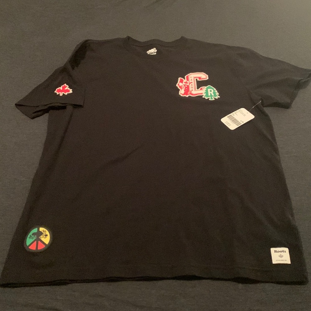 Mens large Roots Canada Camp patches T-shirt